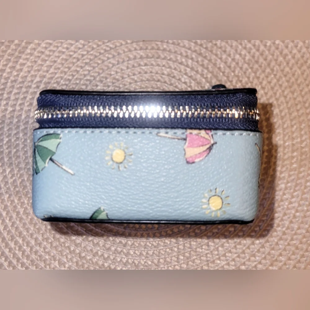 Coach Light Blue Umbrella & Sun Print Leather Zip Jewelry Case - Picture 8 of 9